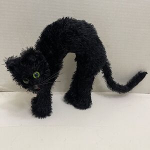 Vtg Halloween Black Cat Arched Back Poseable Tail Decore Prop Doll 10” Tall Foam